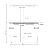 Maßzeichnung des höhenverstellbaren Schreibtischs XDKB 19 S mit einer Höhe von 64 bis 129 cm von hjh OFFICE PRO