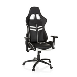 Schwarz-weißer Gamingstuhl LEAGUE PRO mit Kopfstütze und Fußkreuz mit fünf Rollen von hjh OFFICE – 360-Grad-Ansicht (Frontansicht 20°)