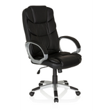Schwarzer Homeoffice Chefsessel RELAX BY155 mit Armlehnen und Fußkreuz mit fünf Rollen von MyBuero – 360-Grad-Ansicht (schräge Frontansicht 40°)