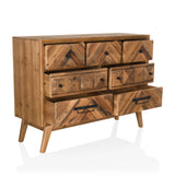Sideboard SANTJAGO WOOD XL aus dunkelbraunem Holz mit sechs Schubladen und konischen Beinen von hjh LIVING