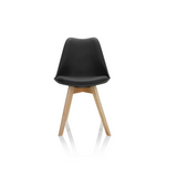 Schwarzer Schalenstuhl SCANDI 4 mit vier Beinen aus hellem Holz von hjh OFFICE – 360-Grad-Ansicht (Frontansicht 0°)