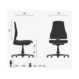 Technische Zeichnung des Kinderdrehstuhls MAXX KID mit einer Sitzhöhe von 40 bis 49 cm von Topstar
