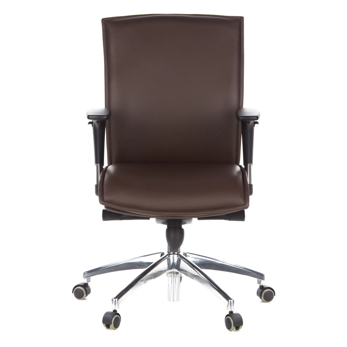 Dunkelbrauner Luxus-Chefsessel MURANO 10 mit Armlehnen und Fußkreuz mit fünf Rollen von hjh OFFICE – 360-Grad-Ansicht (Frontansicht 0°)