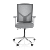 Grauer Homeoffice-Bürostuhl BRETON BASE W mit Netzrücken und Fußkreuz mit fünf Rollen von hjh OFFICE – 360-Grad-Ansicht (Frontansicht 0°)