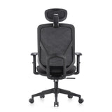 Rückansicht des Homeoffice-Bürostuhls BLACORE in Schwarz mit Netzrückenlehne und Kopfstütze von MyBuero
