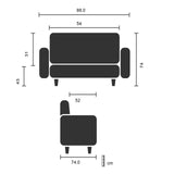 Technische Zeichnung des Polstersessels CURACAO mit 88 × 74 cm von hjh OFFICE