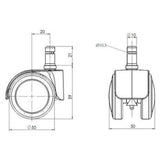 Technische Zeichnung der Stuhlrolle 5x ROLO LUX 10mm/50mm mit einem Durchmesser von 50 mm von hjh OFFICE