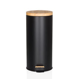 Mülleimer CLEAN BAMBOO in Schwarz matt mit Deckel und Fußpedal aus Bambus von hjh OFFICE