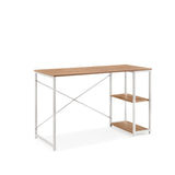 Schreibtisch Easy Up2 in Weiß und Eiche mit integriertem Regal und X-Strebe von hjh LIVING – 360-Grad-Ansicht (schräge Frontansicht 30°)
