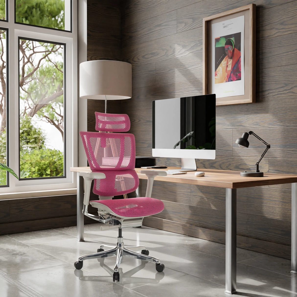 Luxus-Chefsessel ERGOHUMAN SLIM G GEN2 mit rosa Netzbespannung und silbernem Fußkreuz von hjh OFFICE
