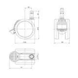 Technische Zeichnung der Stuhlrolle 5x ROLO STOP 11mm/65mm mit einem Durchmesser von 65 mm von hjh OFFICE