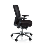 Schwarzer High-End-Bürostuhl NOVA PRO ALU mit Netzrücken und Fußkreuz mit fünf Rollen von hjh OFFICE – 360-Grad-Ansicht (Seitenprofil 80°)