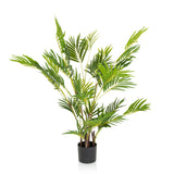 Grüne Kunstpflanze ARECA I mit palmenartigen Blättern in einem schwarzen Topf von hjh OFFICE – 360-Grad-Ansicht (Frontansicht 0°)