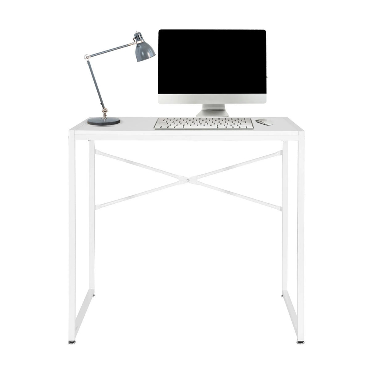 Weißer Schreibtisch EASY UP H I mit X-förmiger Verstrebung und Zubehör von hjh OFFICE