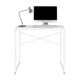 Weißer Schreibtisch EASY UP H I mit X-förmiger Verstrebung und Zubehör von hjh OFFICE