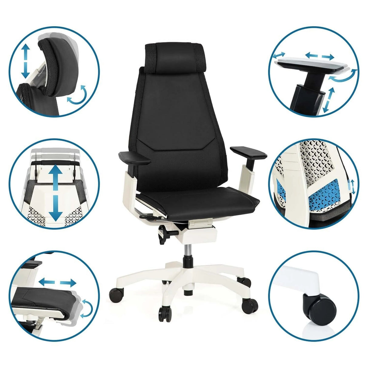 High-End-Bürostuhl GENIDIA PRO WHITE in Schwarz mit verschiedenen Verstellmöglichkeiten von hjh OFFICE