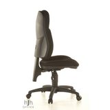 Schwarzer Homeoffice-Bürostuhl WELLPOINT 10 mit Fußkreuz und fünf Rollen von Topstar – 360-Grad-Ansicht (Seitenprofil 100°)