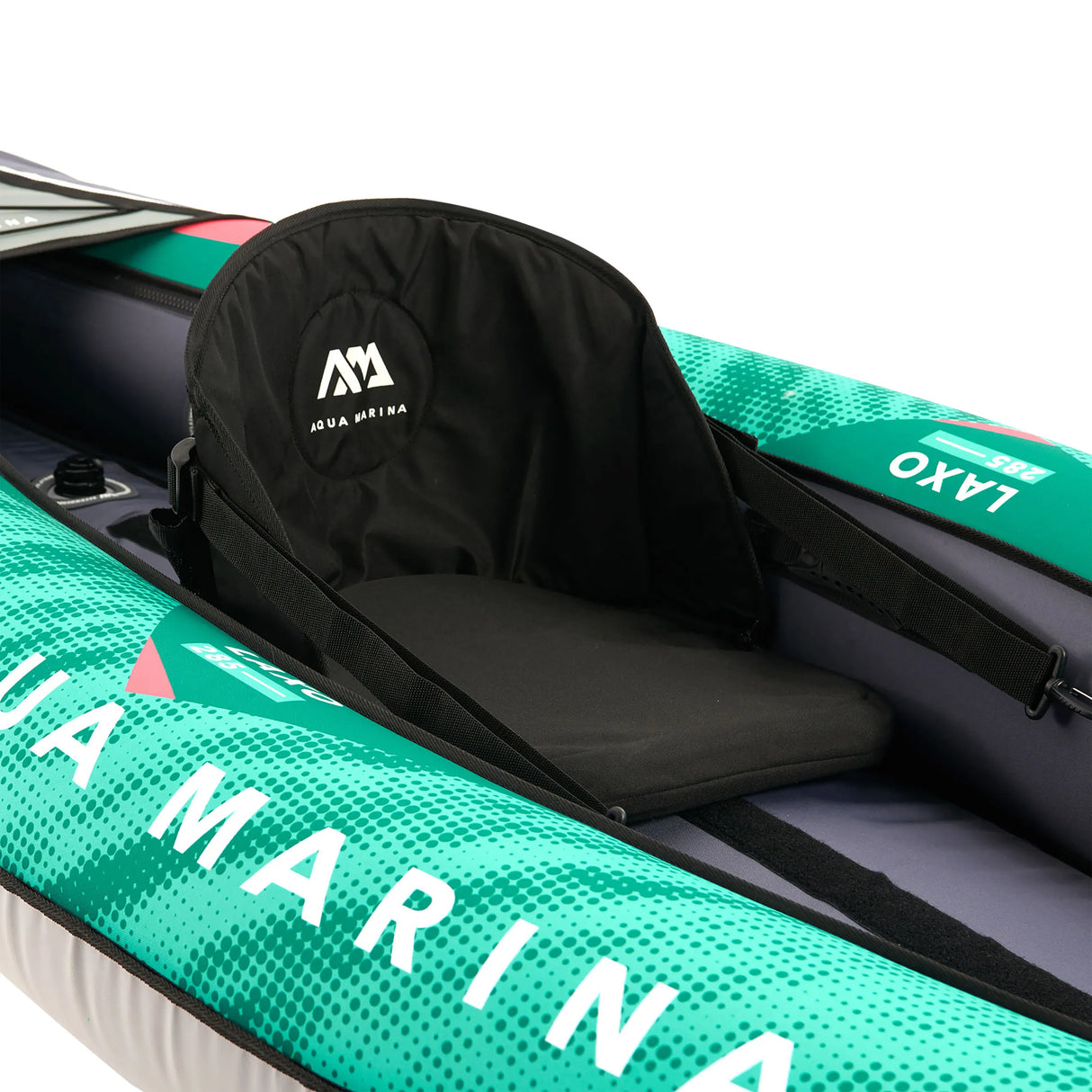 Schwarzer Sitz mit Rückenlehne des aufblasbaren Kajaks LAXO-285 in Petrol von Aqua Marina