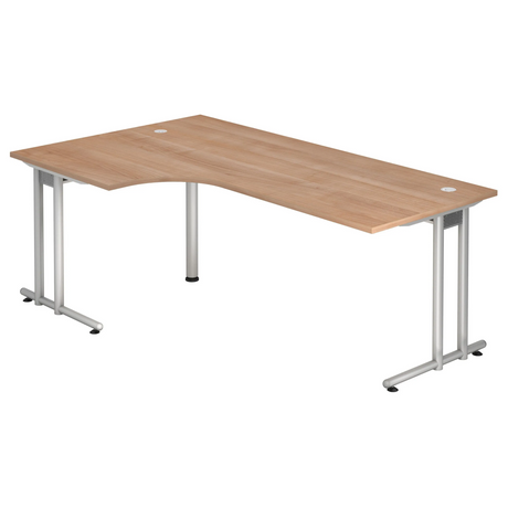 L-förmiger Schreibtisch NANO 82 S in Nussbaum-Optik mit silbernen Metallbeinen von hjh OFFICE PRO