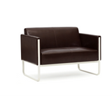 Braunes Loungesofa ARUBA als Zweisitzer mit silbernem Metallgestell von hjh OFFICE – 360-Grad-Ansicht (Rückenansicht 180°)