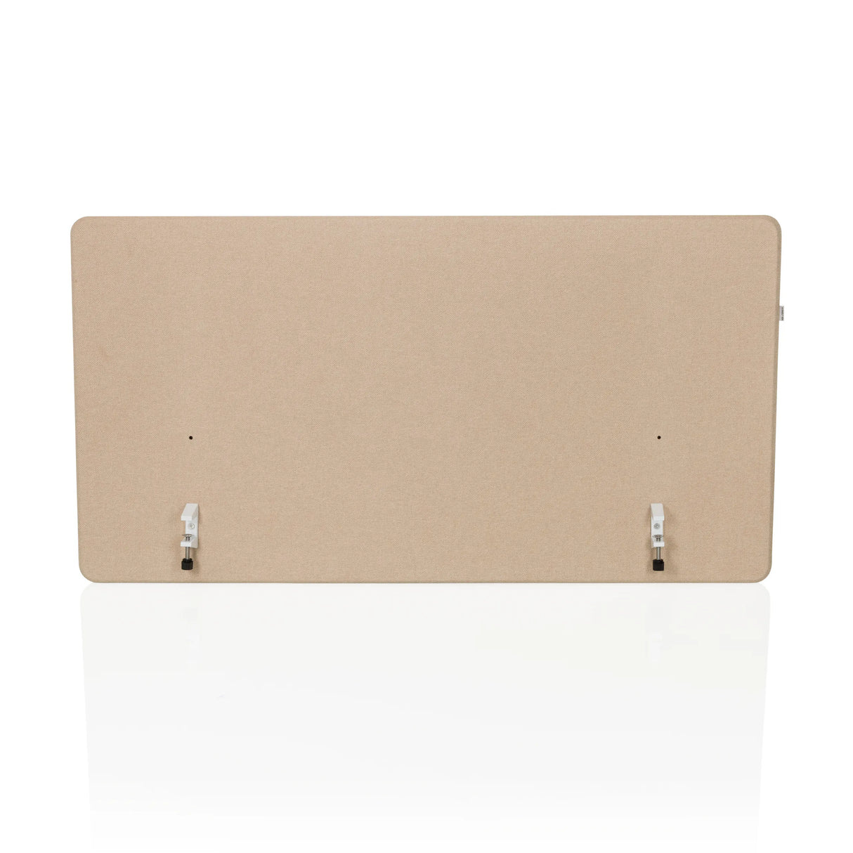 Beige Tischtrennwand FLEXMIUT D1 mit zwei silbernen Halterungen von hjh OFFICE