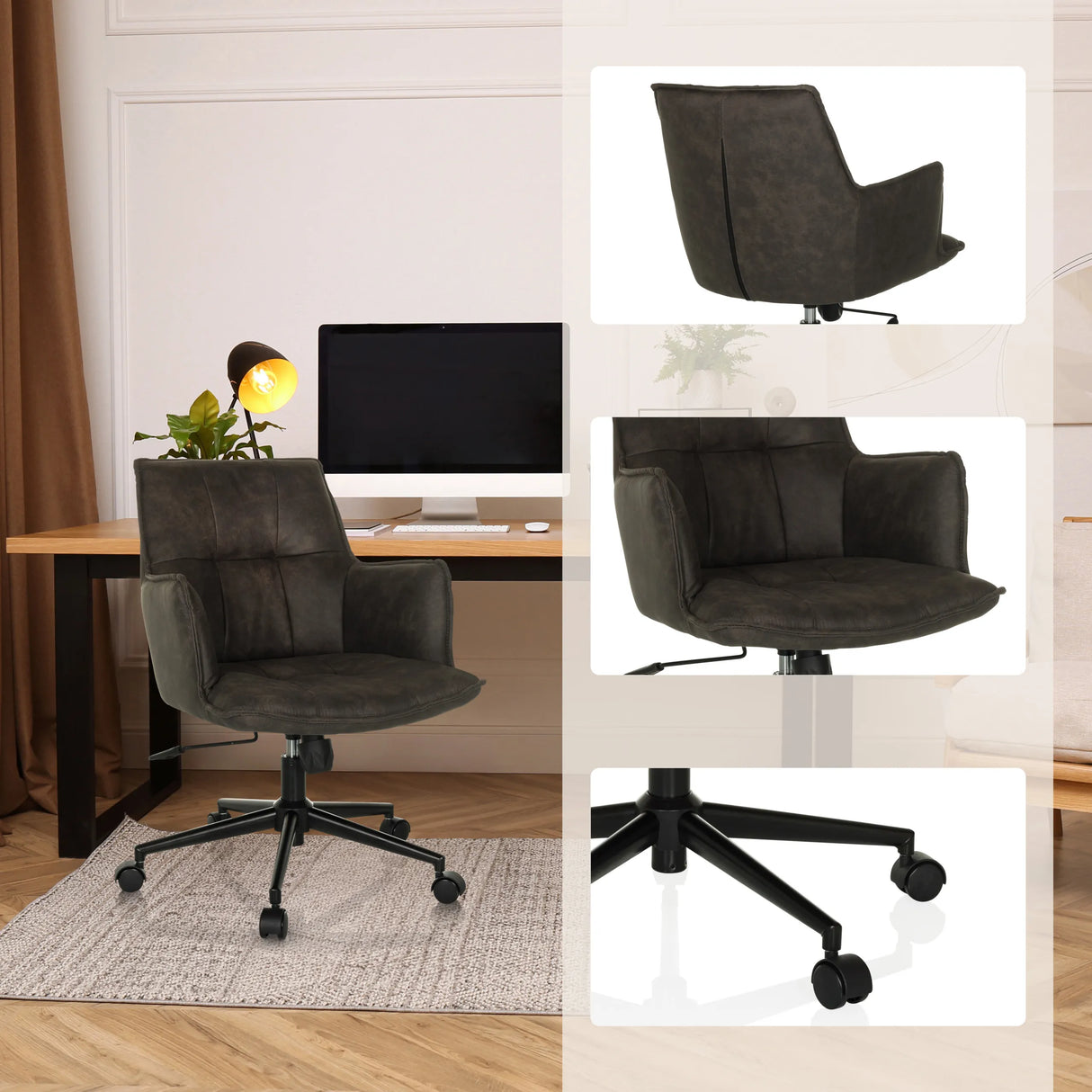Dunkelgrauer Homeoffice-Bürostuhl SOLAO LIFE mit Rollenkreuz und Armlehnen von hjh LIVING