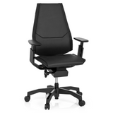 Schwarzer High-End-Bürostuhl GENIDIA BLACK aus Leder mit Armlehnen und Fußkreuz mit fünf Rollen von hjh OFFICE – 360-Grad-Ansicht (Frontansicht 20°)