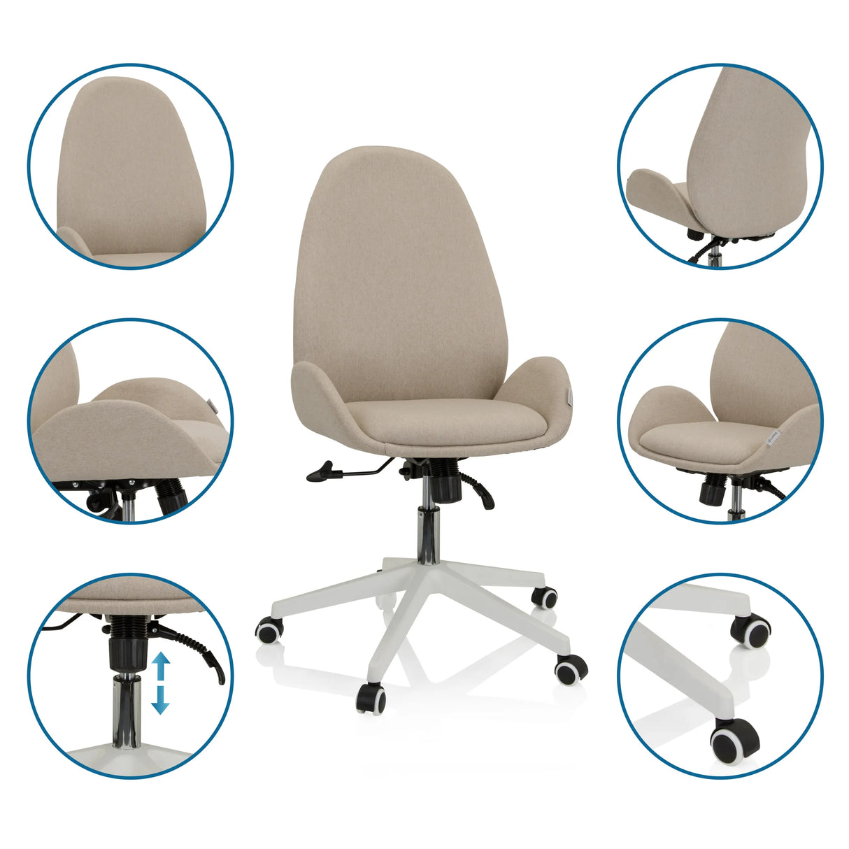 Home-Office-Bürostuhl AVEA I in Beige mit Gasdruckfeder und Rollenfußkreuz von hjh OFFICE