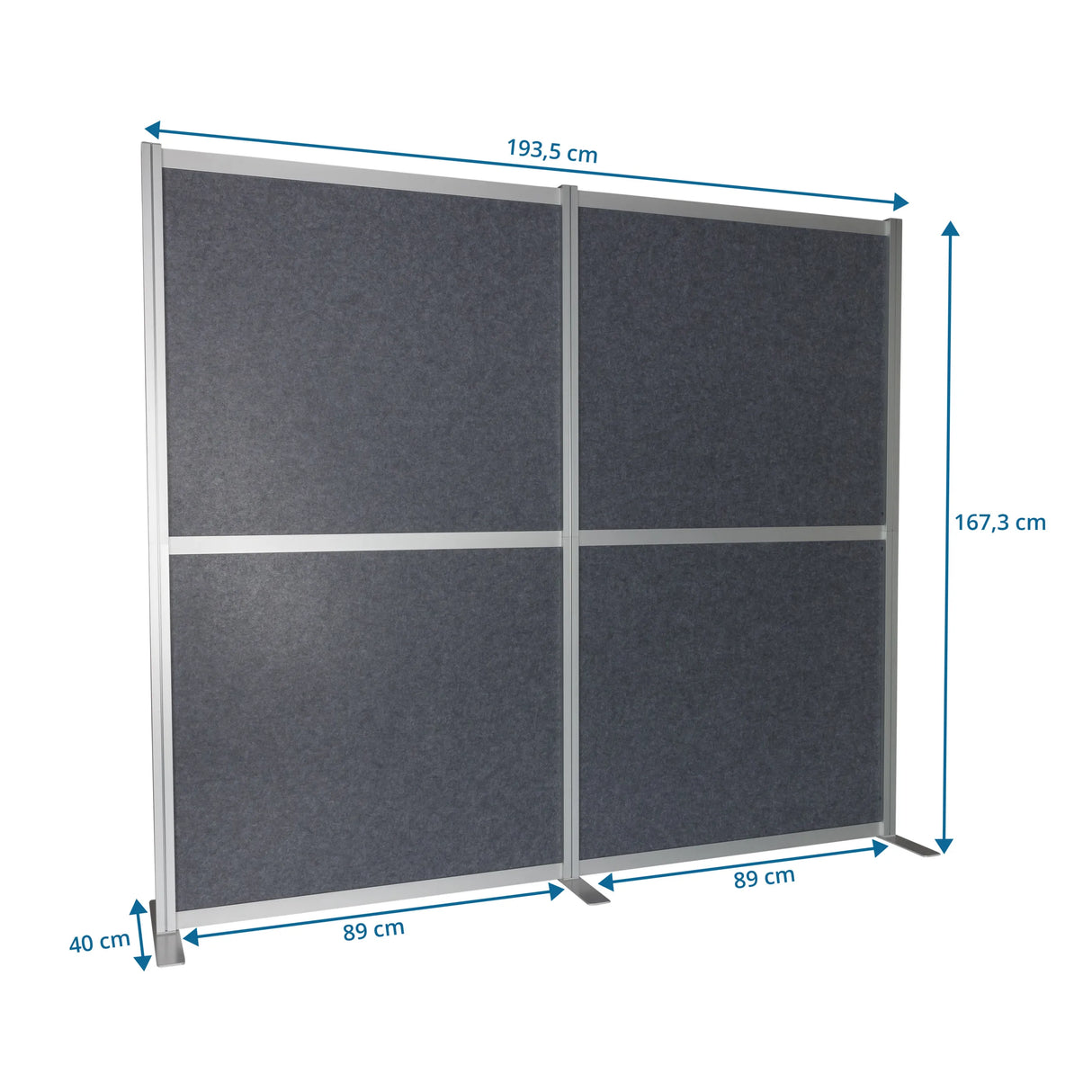 Maßzeichnung der Trennwand FLEXMIUT MODUL mit 193,5 × 167,3 cm in Grau von hjh OFFICE