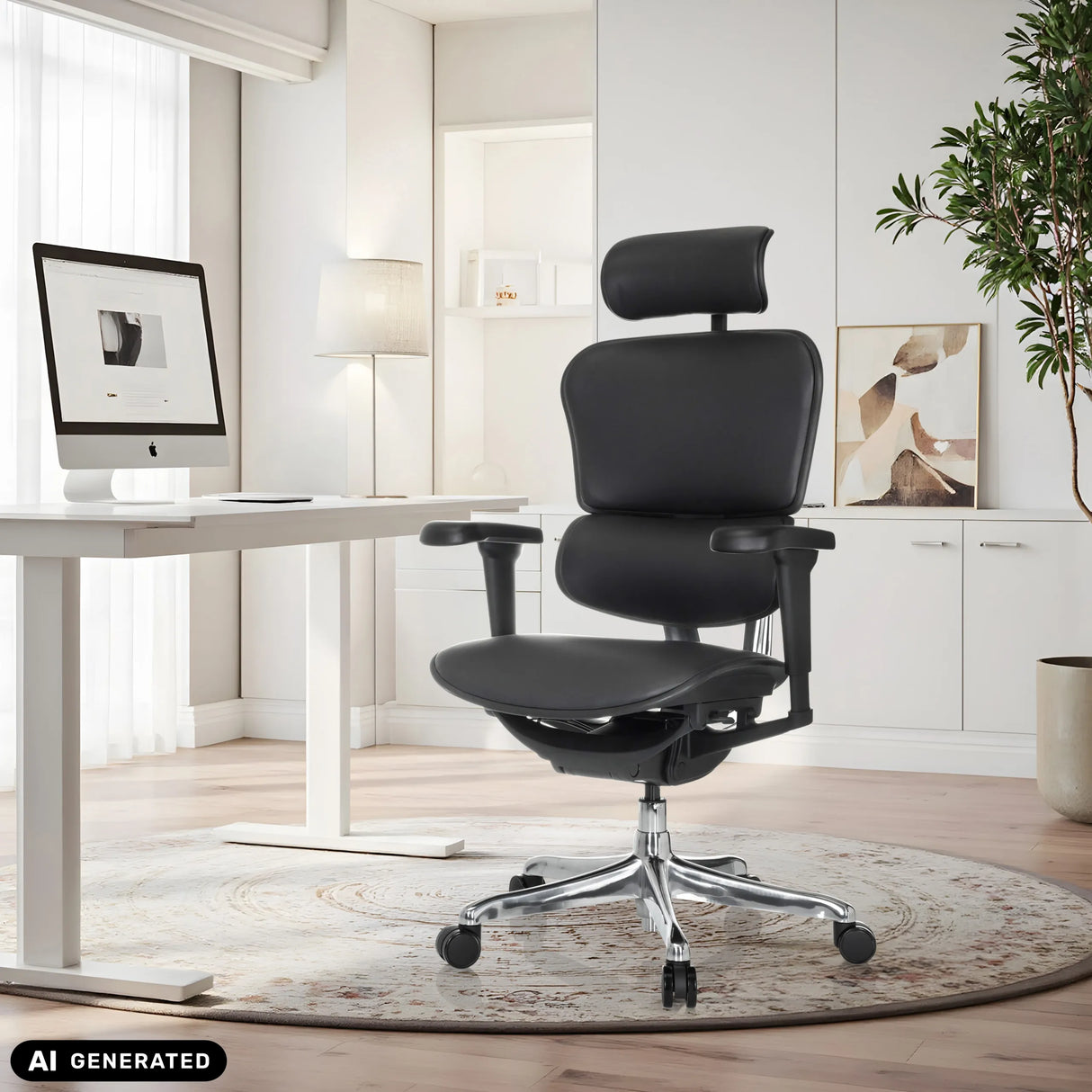 Schwarzer Luxus-Chefsessel ERGOHUMAN ULTRA L GEN2 aus Leder im Homeoffice von hjh OFFICE (KI-generiertes Bild)