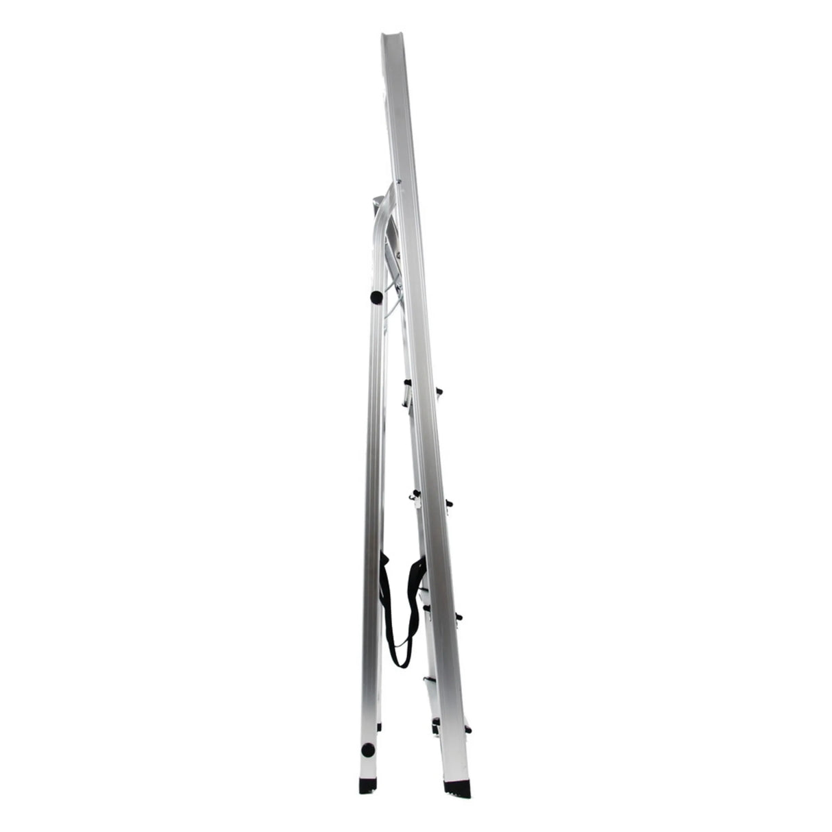 Seitenansicht der Klappleiter SOLID III aus Aluminium mit fünf Stufen und Tragegurt von hjh OFFICE