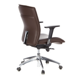 Dunkelbrauner Luxus-Chefsessel MURANO 10 mit Armlehnen und Fußkreuz mit fünf Rollen von hjh OFFICE – 360-Grad-Ansicht (schräge Rückenansicht 120°)