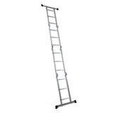 Silberne Klappleiter SOLID W3 aus Aluminium mit zwölf Stufen von hjh OFFICE – 360-Grad-Ansicht (schräge Rückenansicht 216°)