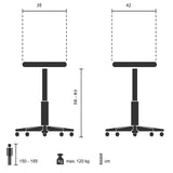 Technische Zeichnung des Sattelhockers MOVE-TEC 3D PRO I mit einer Höhe von 58 bis 83 cm von hjh OFFICE