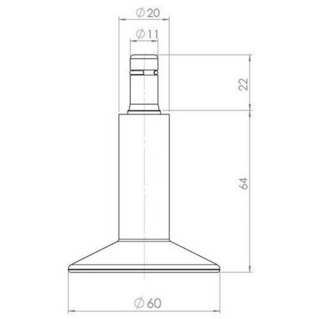 Technische Zeichnung des Stuhlgleiters 5 x STAND Nr. 12 mit einem Durchmesser von 60 mm von hjh OFFICE