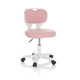 Rosa Kinderdrehstuhl KIDDY TOP W mit weißem Gestell und Fußkreuz mit fünf Rollen von hjh OFFICE – 360-Grad-Ansicht (Frontansicht 15°)