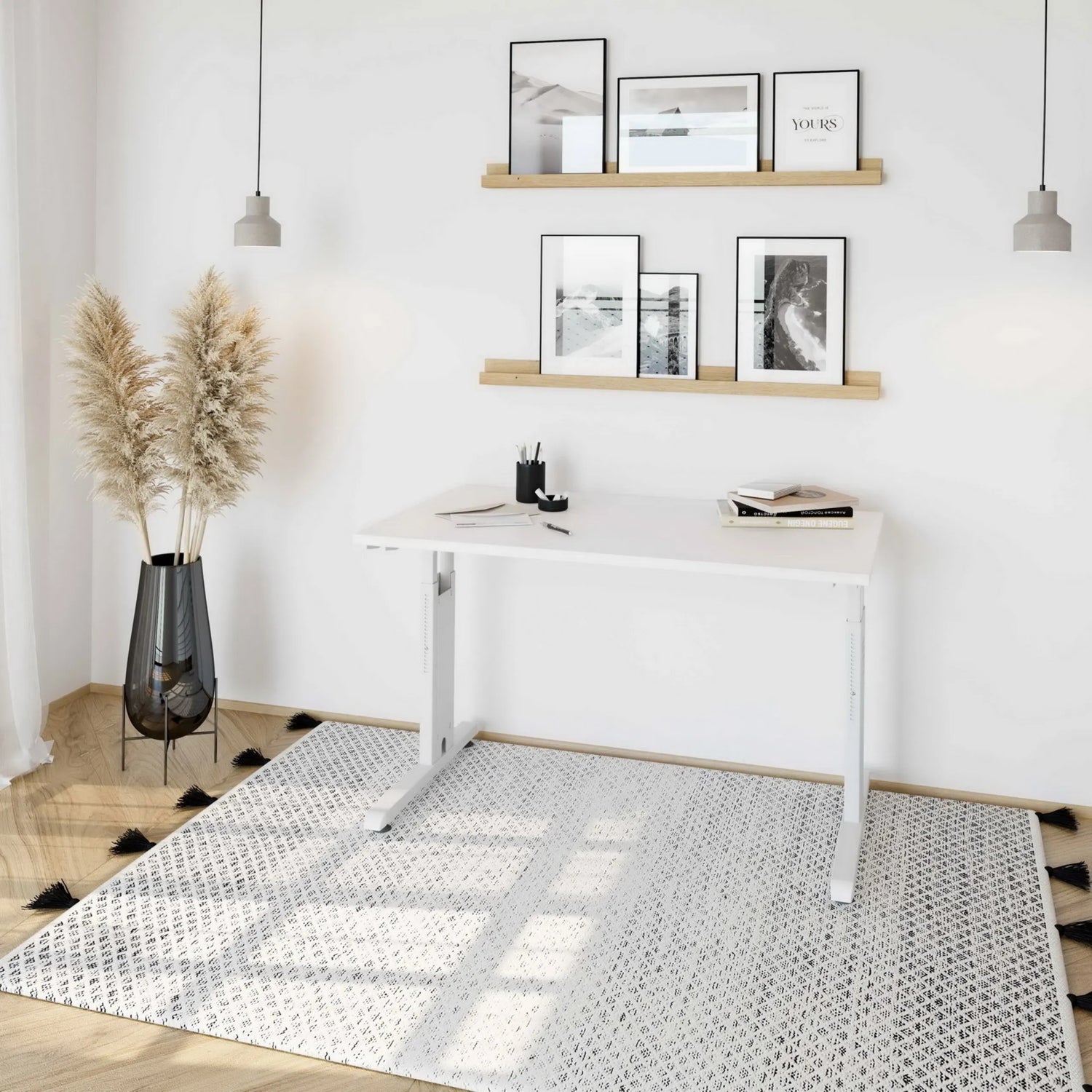 Höhenverstellbarer Schreibtisch MEGA 612 W in Weiß mit einer Arbeitsfläche von 120 × 67 cm von hjh OFFICE PRO
