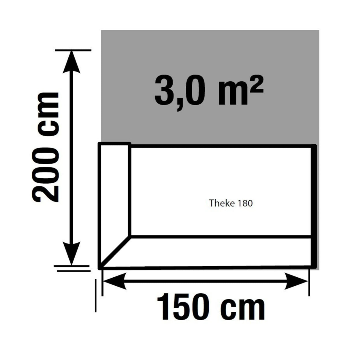 Technische Zeichnung der Empfangstheke BILBAO mit 150 x 200 cm von Kerkmann