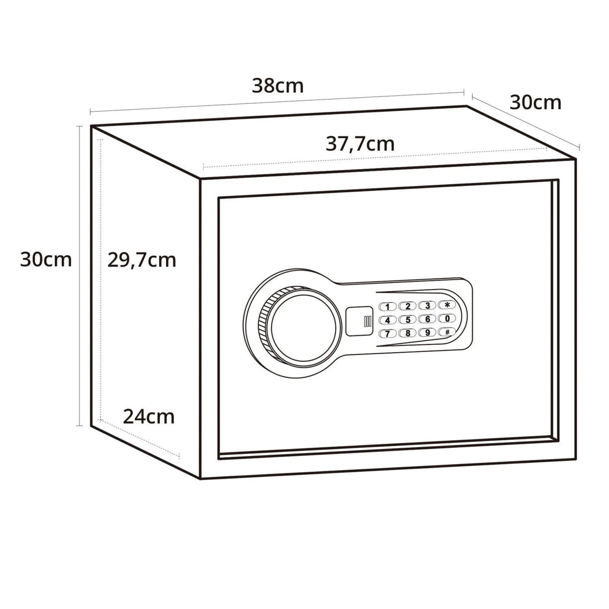 Technische Zeichnung des Tresors SAFE COMPACT mit 38 × 30 cm von hjh OFFICE