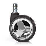Schwarze Stuhlrolle 5x ROLO GAME No-Noise 11mm/60mm für Hartböden mit Chrom-Details von hjh OFFICE – 360-Grad-Ansicht (Rückenansicht 180°)
