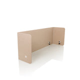 Beige Tischtrennwand FLEXMIUT U mit seitlichen Flügeln und vier Befestigungsklammern von hjh OFFICE – 360-Grad-Ansicht (schräge Frontansicht 45°)