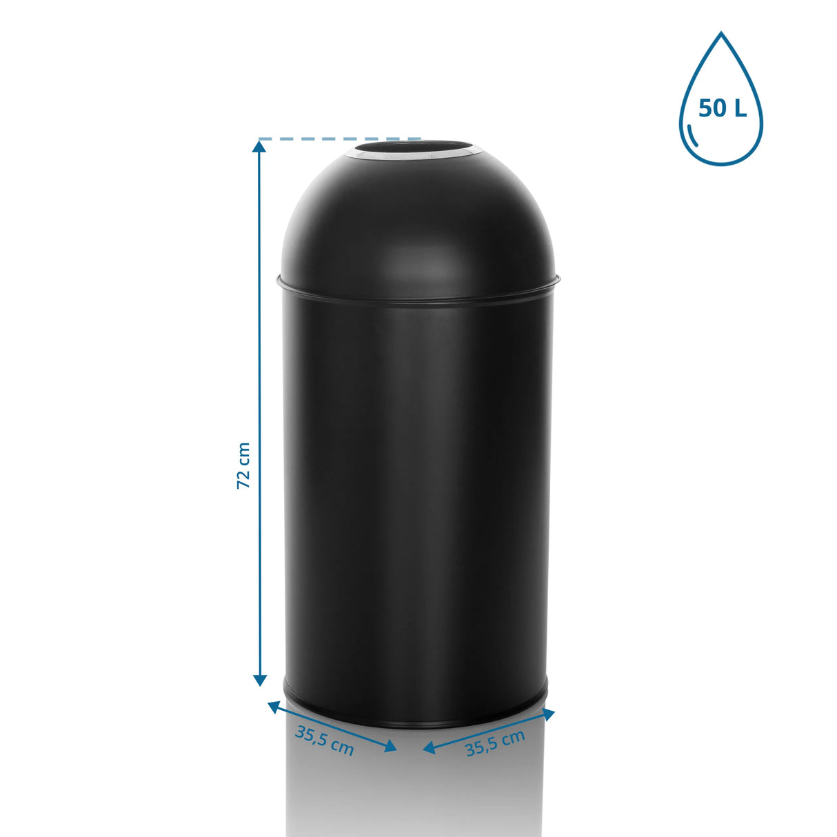 Maßzeichnung des Mülleimers CLEAN OR 50 mit 72 x 35,5 cm und 50 Litern Volumen von hjh OFFICE