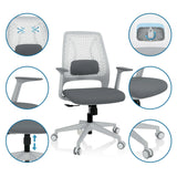 Grauer Homeoffice-Bürostuhl PARFERIO W mit Netzrücken, Armlehnen und Rollen von hjh OFFICE