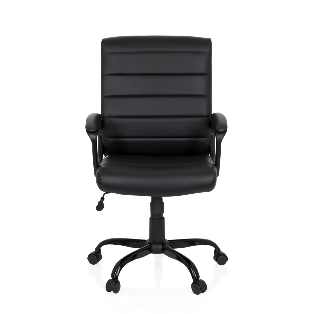 Schwarzer Homeoffice Chefsessel ERGOSMOOTH BIG mit gesteppter Polsterung und Fußkreuz mit fünf Rollen von hjh OFFICE – 360-Grad-Ansicht (Frontansicht 0°)
