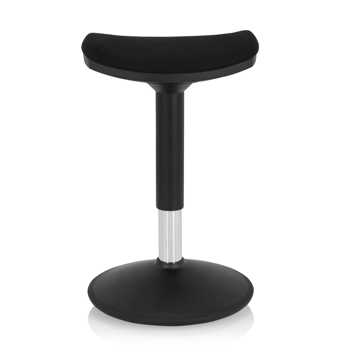 Schwarze Stehhilfe BALANCE SIT I B mit geschwungener Sitzfläche und rundem Standfuß von hjh OFFICE – 360-Grad-Ansicht (Frontansicht 0°)