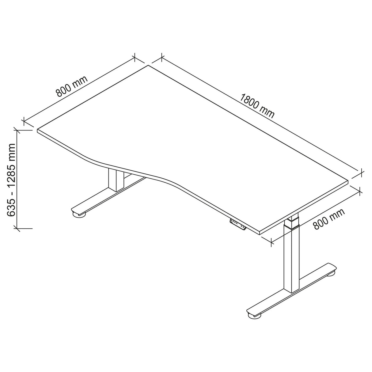 Technische Zeichnung des Schreibtischs XDSM 18 S mit 180 × 80 cm von hjh OFFICE PRO
