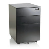 Schwarzer Rollcontainer COLOR OS I aus Metall mit drei Schubladen und Rollen von hjh OFFICE – 360-Grad-Ansicht (Frontansicht 20°)