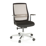 Schwarzer High-End-Bürostuhl FOUNTAINE PRO mit Netzrücken und Fußkreuz mit fünf Rollen von hjh OFFICE – 360-Grad-Ansicht (Frontansicht 20°)