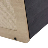 Ecke des Katzenhauses KITTY PAWBOX 2 in Schwarz und Eiche mit einer Schraube von hjh LIVING