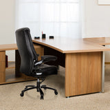 Schwarzer XXL Drehstuhl INSTRUCTOR III aus Leder an einem Schreibtisch von hjh OFFICE